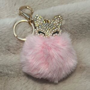 Pink Fox Puff Pom-pom Bag Charm/Keychain NWOT
